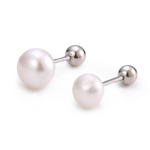 Sterling Silver Natural Pearl Stud Earring, 925 Sterling Silver, with Freshwater Pearl & for woman, silver color 