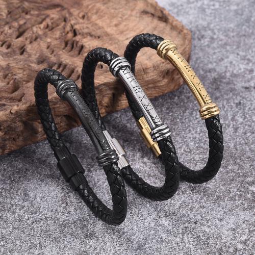 Pulseras de Cordón de PU, acero inoxidable 316, con Cuero de PU, Recubrimiento iónico al vacío, diverso tamaño para la opción & para hombre, más colores para la opción, Vendido por UD[