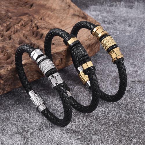 bracelet de cordon en PU , Acier inoxydable 316, avec Aimant & cuir PU, Placage ionique sous vide, normes différentes pour le choix & pour homme, plus de couleurs à choisir, Vendu par PC