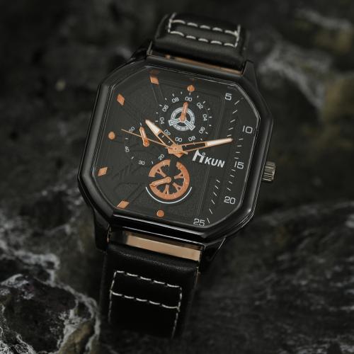 Zinc Alloy Watch Bracelet, with PU Leather & Glass & 304 Stainless Steel, Geometrical Pattern, plated, Chinese movement & for man 