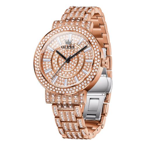 Zinc Alloy Watch Bracelet, with Glass & 304 Stainless Steel, Round, Vacuum Ion Plating, Life water resistant & for woman & with rhinestone Approx 18 cm 