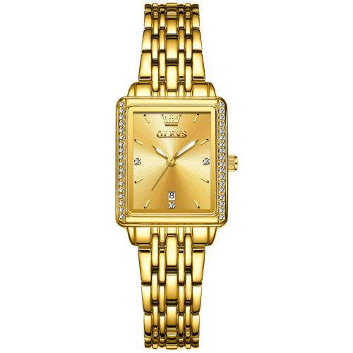 Zinc Alloy Watch Bracelet, with Glass & 304 Stainless Steel, Rectangle, Vacuum Ion Plating, Life water resistant & with single calendar & for woman & luminated & with rhinestone 