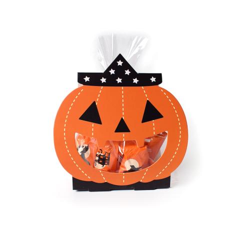 Paper Halloween Candy Box, with OPP Bag, Pumpkin, printing, orange 