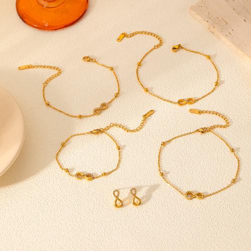 Fashion Stainless Steel Jewelry Sets, 304 Stainless Steel, 18K gold plated, fashion jewelry & for woman & with rhinestone, golden 