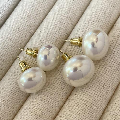 Plastic Stud Earring, Plastic Pearl & for woman, white 