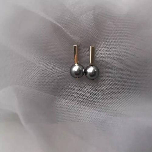 Plastic Stud Earring, Plastic Pearl, with Brass, fashion jewelry & for woman, grey 