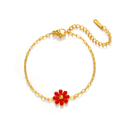 Pulseras de acero inoxidable, acero inoxidable 304, con 5cm extender cadena, Flor, Joyería & para mujer, más colores para la opción, longitud:aproximado 16 cm, Vendido por UD