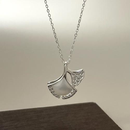 Collier de bijoux en argent , Argent sterling 925, avec coquille blanche, Ginkgo Feuille, bijoux de mode & pour femme Environ 45 cm, Vendu par PC