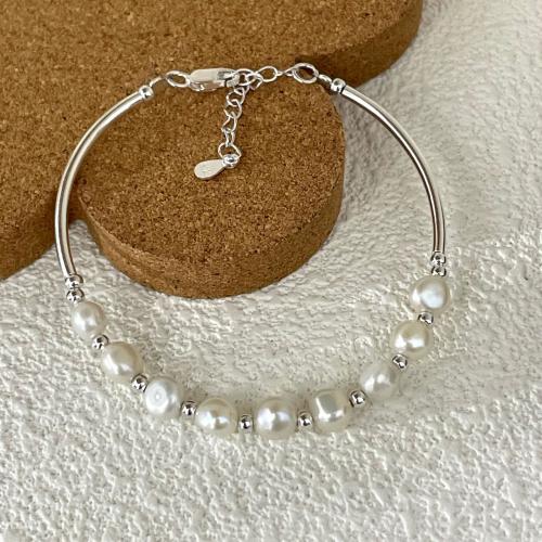 Pearl Sterling Silver Bracelets, 925 Sterling Silver, with Freshwater Pearl, fashion jewelry & for woman Approx 19 cm [