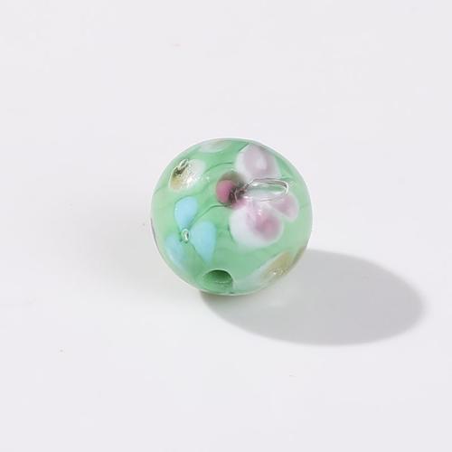 Floral Glass Beads, Round, hand drawing, DIY, green, 12mm, Approx 