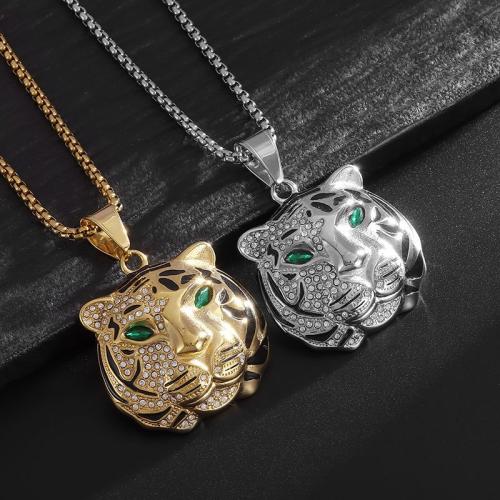 Titanium Steel Pendants, Tiger, plated & for man & with rhinestone cm [