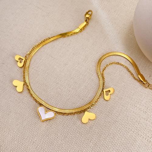 Stainless Steel Anklets Jewelry, 304 Stainless Steel, with Pearl Oyster, with 4.5CM extender chain, Heart, gold color plated, for woman .5 cm 