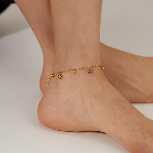 Stainless Steel Anklets Jewelry, 304 Stainless Steel, with 5CM extender chain, Flower, gold color plated, for woman .5 cm 