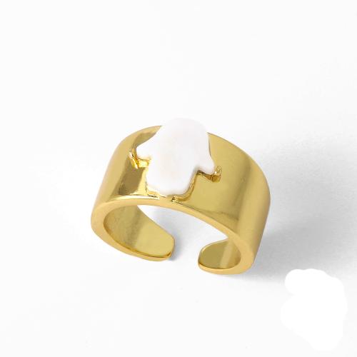 Brass Finger Ring, with Shell, gold color plated, fashion jewelry golden 