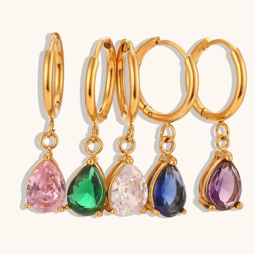 Stainless Steel Drop Earring, 304 Stainless Steel, gold color plated, fashion jewelry & micro pave cubic zirconia 