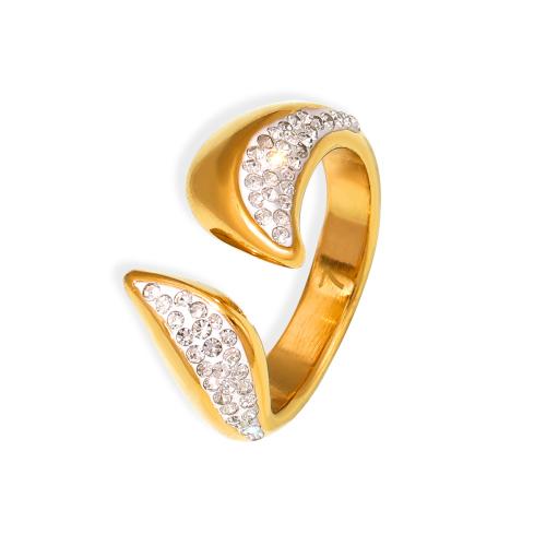 Titanium Steel Finger Ring, 18K gold plated, fashion jewelry & for woman & with rhinestone, US Ring 