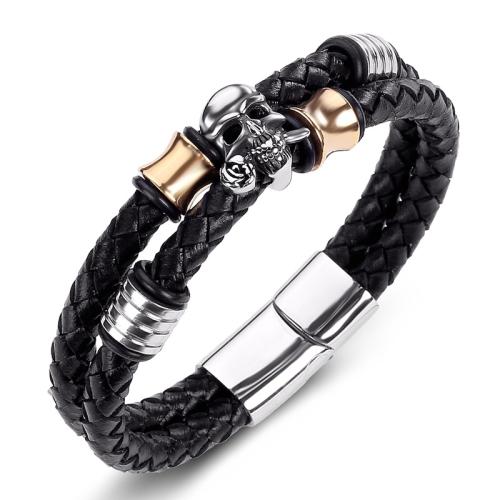 bracelet de cordon en PU , Acier inoxydable 304, avec cuir PU, fait à la main, unisexe & normes différentes pour le choix, plus de couleurs à choisir, Vendu par PC