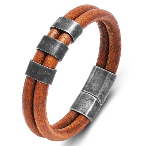 PU Leather Cord Bracelets, 304 Stainless Steel, with Microfiber PU, handmade, Unisex brown [