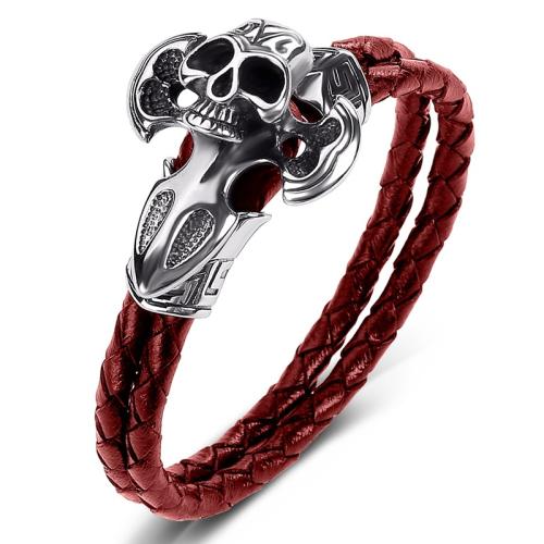 bracelet de cordon en PU , Acier inoxydable 304, avec cuir PU, fait à la main, unisexe & normes différentes pour le choix, plus de couleurs à choisir, Vendu par PC