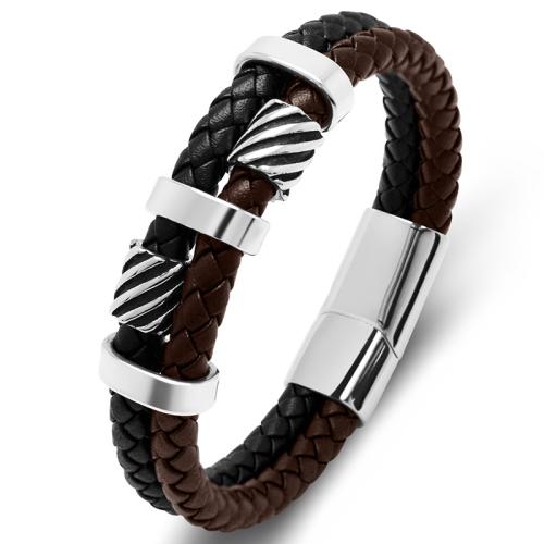 bracelet de cordon en PU , Acier inoxydable 304, avec cuir PU, fait à la main, unisexe & normes différentes pour le choix, plus de couleurs à choisir, Vendu par PC