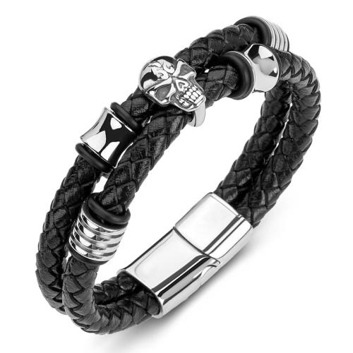 bracelet de cordon en PU , Acier inoxydable 304, avec cuir PU, fait à la main, unisexe & normes différentes pour le choix, plus de couleurs à choisir, Vendu par PC