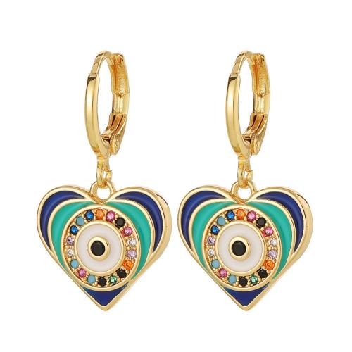 Evil Eye Earrings, Brass, plated & micro pave cubic zirconia & for woman, golden [