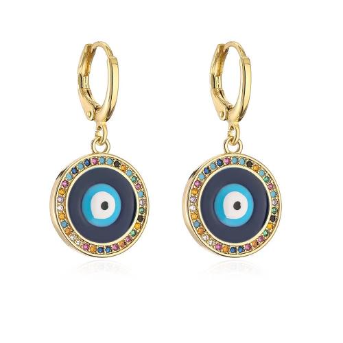 Pendientes de mal de ojo, metal, chapado, micro arcilla de zirconia cúbica & para mujer & esmalte, dorado, Vendido por Par