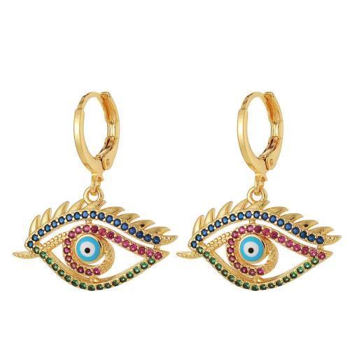 Pendientes de mal de ojo, metal, chapado, micro arcilla de zirconia cúbica & para mujer & esmalte, dorado, Vendido por Par