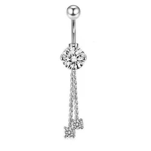 Belly Ring Jewelry, metal, chapado, diferentes estilos para la opción & micro arcilla de zirconia cúbica & para mujer, plateado, Vendido por UD