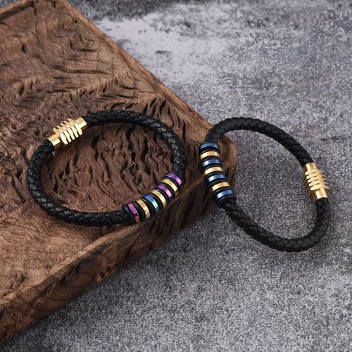 bracelet de cordon en PU , Acier inoxydable 316, avec cuir PU, Placage ionique sous vide, normes différentes pour le choix & pour homme, plus de couleurs à choisir, Vendu par PC