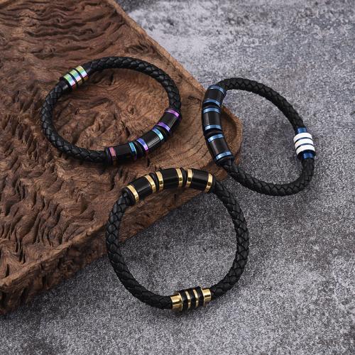 bracelet de cordon en PU , Acier inoxydable 316, avec cuir PU, Placage ionique sous vide, normes différentes pour le choix & pour homme, plus de couleurs à choisir, Vendu par PC[