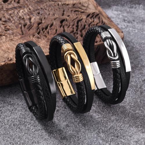 bracelet de cordon en PU , Acier inoxydable 316, avec Aimant & cuir PU, Placage ionique sous vide, trois couches & normes différentes pour le choix & pour homme, plus de couleurs à choisir, Vendu par PC