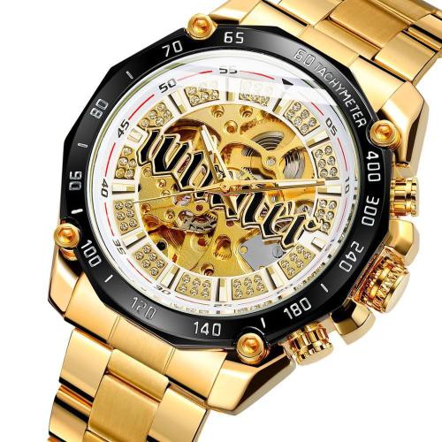 304 Stainless Steel Watch Bracelet, with Glass & Zinc Alloy, Round, plated, stem-winder & for man & with rhinestone Approx 21 cm 