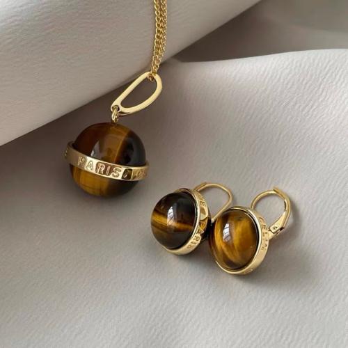 Brass Jewelry Set, with Tiger Eye, fashion jewelry & for woman, golden Approx 45 cm 