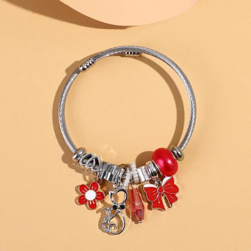 Stainless Steel Charm Bracelet, 304 Stainless Steel, with Crystal & Plastic Pearl, fashion jewelry & for woman & with rhinestone 