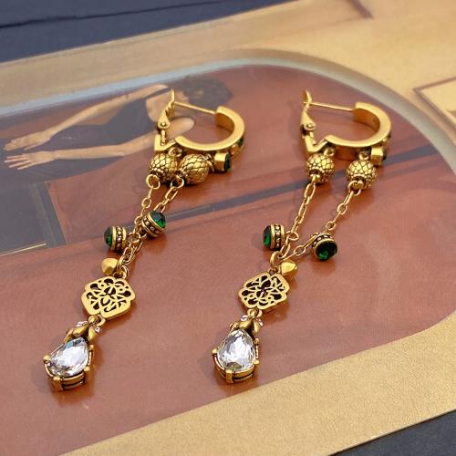 Rhinestone Brass Drop Earring, fashion jewelry & for woman & with rhinestone 90mm 