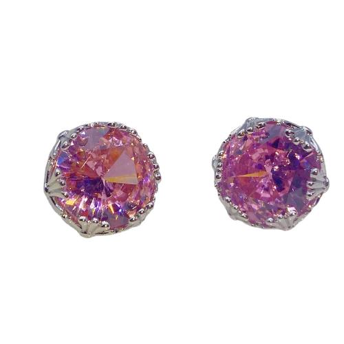 Cubic Zircon Brass Earring, fashion jewelry & micro pave cubic zirconia & for woman, pink 