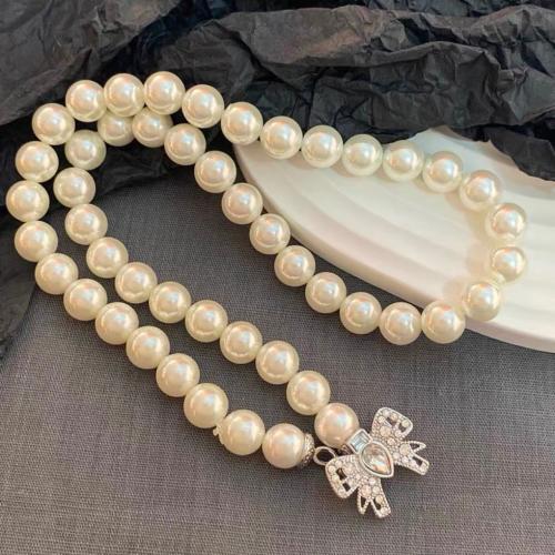 Brass Jewelry Set, with Plastic Pearl, fashion jewelry & for woman & with rhinestone, white Approx 40 cm, Approx 17 cm 