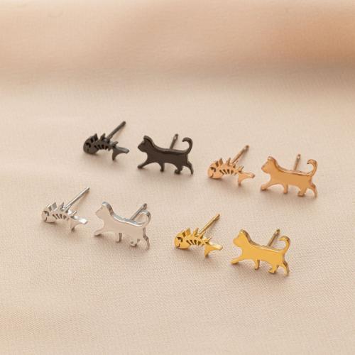 Asymmetric Earrings, 304 Stainless Steel, Cat, plated, for woman 