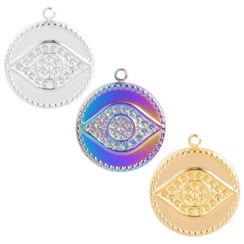 Stainless Steel Pendants, 304 Stainless Steel, Round, plated, DIY & evil eye pattern 