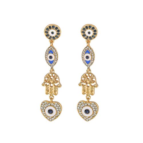 Pendientes de mal de ojo, aleación de zinc, 18K chapado en oro, diferentes estilos para la opción & para mujer & con diamantes de imitación, Vendido por Par