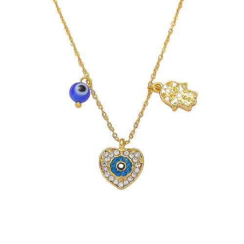 Evil Eye Jewelry Necklace, Zinc Alloy, 18K gold plated & for woman & enamel & with rhinestone [