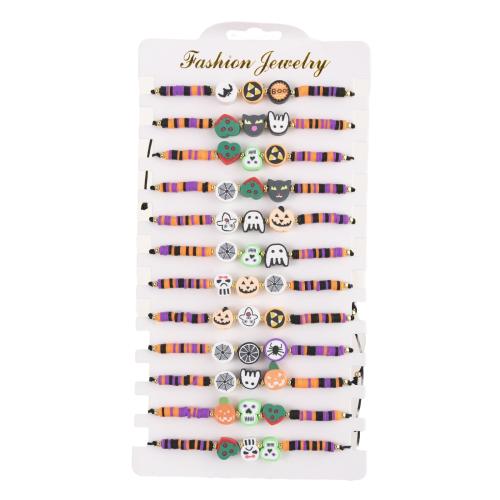 Arcilla polimero Pulsera, con Cordón de nudo, hecho a mano, Diseño de Halloween & Joyería & unisexo, color mixto, longitud:17-26 cm, 12PCs/Set, Vendido por Set