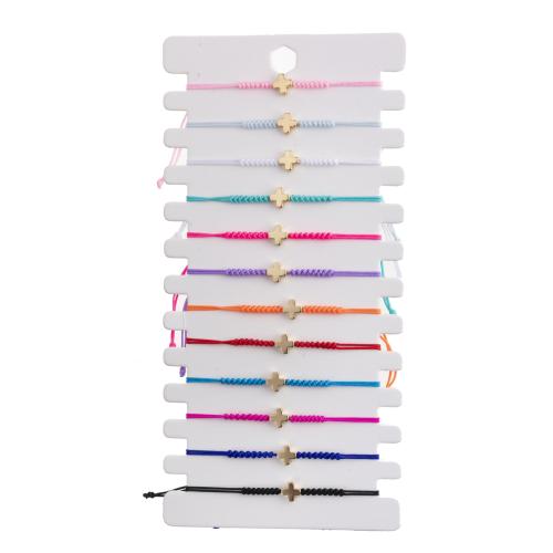 Moda pulseras de la aleación de Zinc, con Cordón de nudo, chapado en color dorado, Joyería & hecho a mano & unisexo, color mixto, longitud:16-26 cm, 12PCs/Set, Vendido por Set