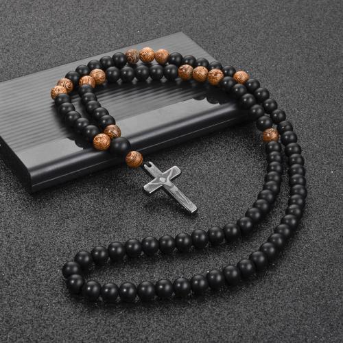 Fashion Sweater Chain Necklace, Abrazine Stone, with Hematite & Wood & for man cm 