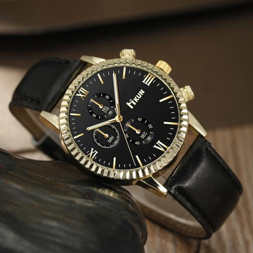 Zinc Alloy Watch Bracelet, with PU Leather & Glass & Resin & 304 Stainless Steel, plated & for man & with rhinestone Approx 25 cm 