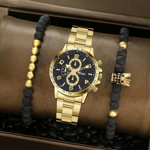 Zinc Alloy Bracelet Set, with PU Leather & Gemstone & Glass & Resin & 304 Stainless Steel, plated & for man Approx 24.5 cm 