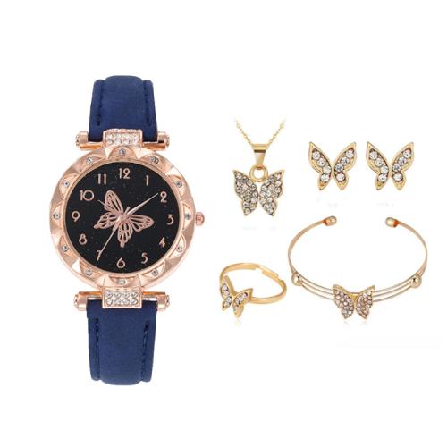 alliage de zinc parure de bijoux, avec cuir PU & verre & Acier inoxydable 304, Placage, styles différents pour le choix & pour femme & émail & avec strass, watch length 18-24cm, bracelet length 16-18cm, necklace length 40-45cm Vendu par PC[