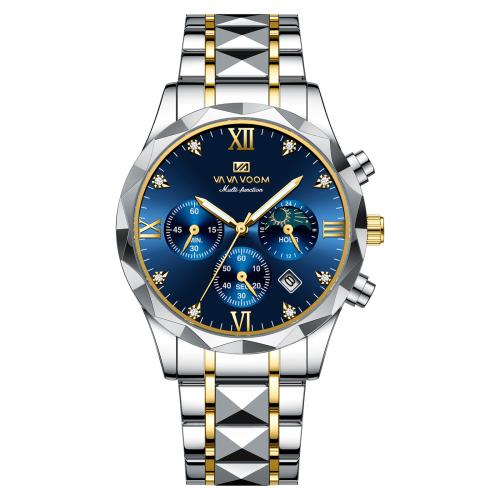 Zinc Alloy Watch Bracelet, with Glass & 304 Stainless Steel, Round, plated, Life water resistant & with single calendar & for man & luminated Approx 24 cm 