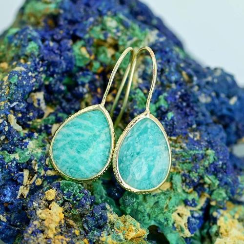 Gemstone Drop Earring, Brass, with Natural Stone, fashion jewelry & for woman, blue 